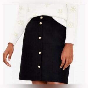 LOFT Black A-Line Skirt with Gold Buttons